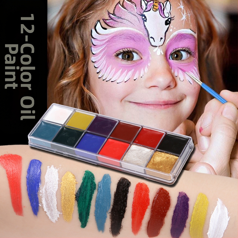 Zhuting 12 krāsu akvareļu krāsu komplekts drāmas grimam un ķermeņa gleznošanai, 36 g, plastmasas kastē