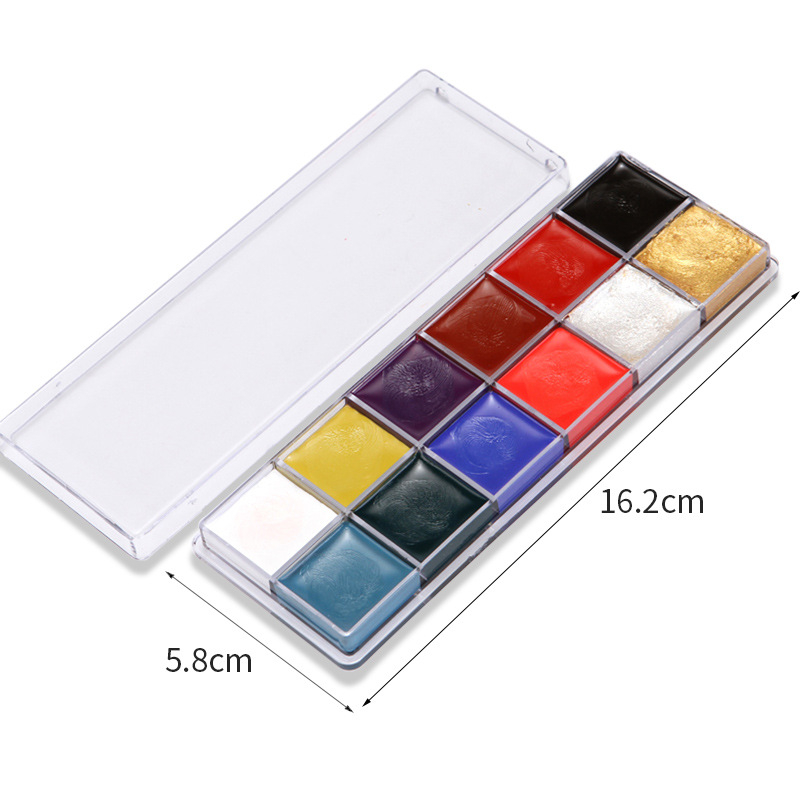 Zhuting 12 krāsu akvareļu krāsu komplekts drāmas grimam un ķermeņa gleznošanai, 36 g, plastmasas kastē