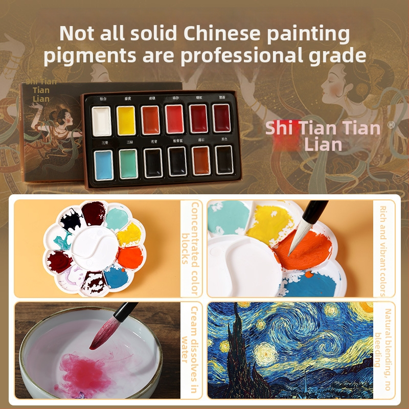Ķīnas glezniecības pigmentu komplekts, 10 ml, papīra kārba iepakojums, viens iepakojums, paredzēts ķīniešu glezniecībai — zīmols Tt/practice every day