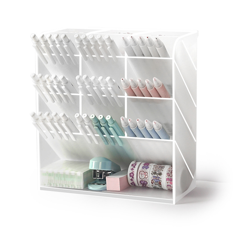 Plastmasas kvadrāts pildspalvu turētājs darbam, slīps ievades dizains, caurspīdīgs, daudzfunkcionāls organizētājs