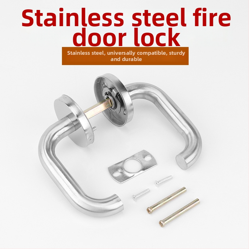 Ugniages durų rankena iš nerūdijančio plieno su apvaliu vamzdžio profiliu – CB-SIA, rankena su spyna ugniams durims ir evakuacijai, šiuolaikiškas minimalistinis stilius