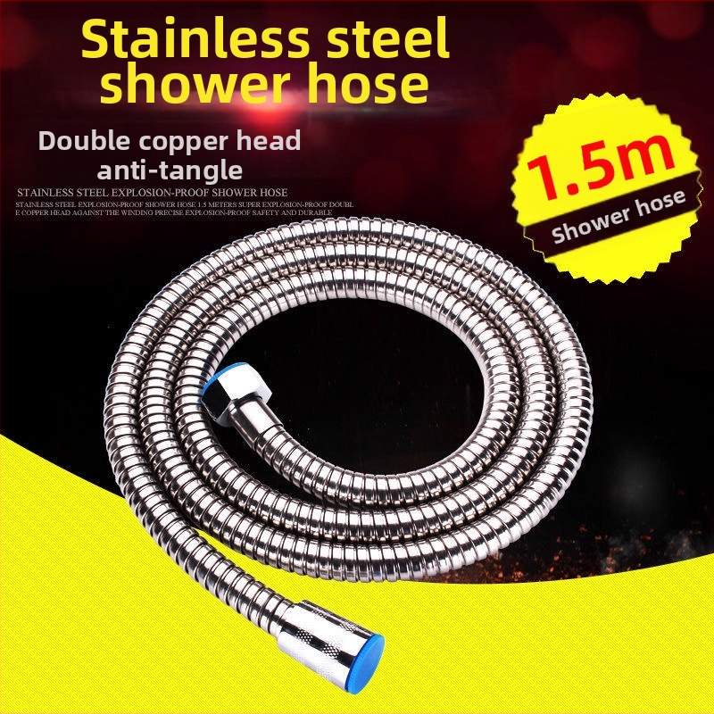 Nerūdijančio plieno dušo žarna su spyruokliniu korpusu, vario šerdimi, 4 taškų dušo vamzdis, tiesioginė instaliacija