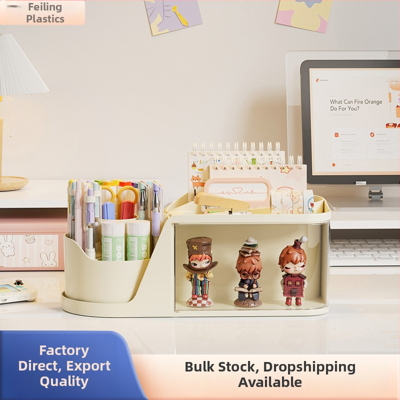 Okretni organizator olovaka s odjeljcima — plast PS+PET+PP, kapacitet 2 L, višenamjenski stolni organizator, moderan minimalistički stil