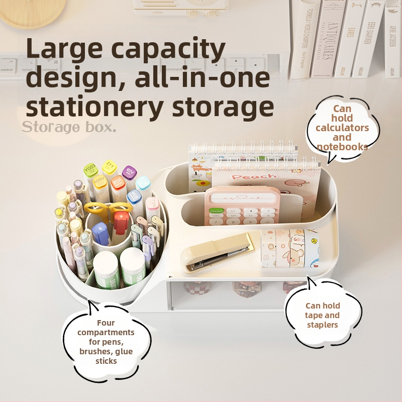 Okretni organizator olovaka s odjeljcima — plast PS+PET+PP, kapacitet 2 L, višenamjenski stolni organizator, moderan minimalistički stil