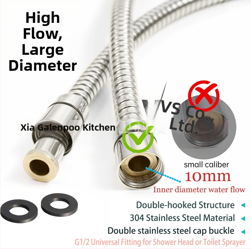 ABS dušo žarna, CUPC sertifikatas, didelis skersmuo ir didelis srautas, rankinis spiralinis montavimas, darbinė temperatūra 0–80°C