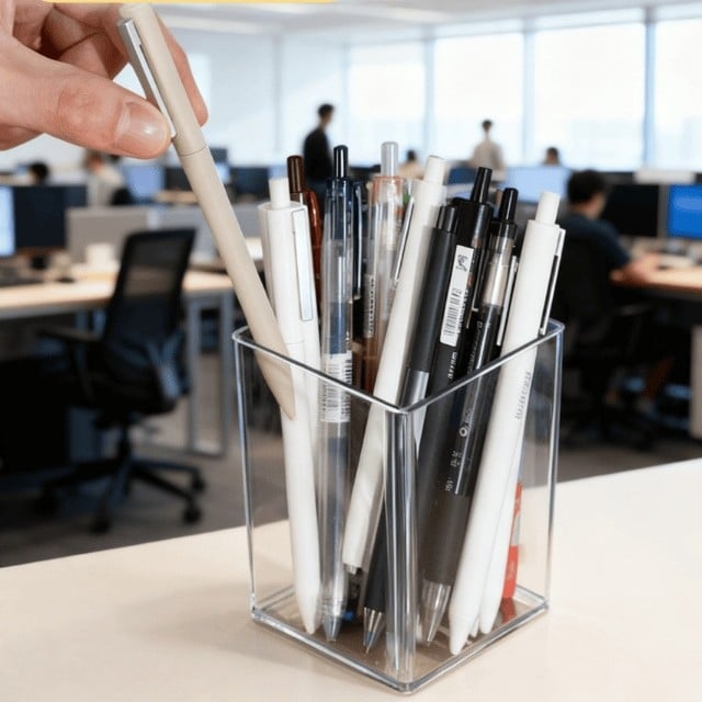 PP пластмасов кубичен държач за писалки, прозрачен дизайн, възможност за печат на лого и персонализация