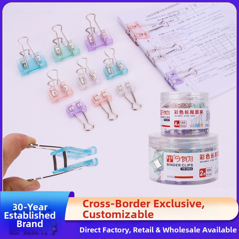 Spalvotos ilgakos klipsas rankiniam įrašui, plastmasos ir metalo konstrukcija, daugiafunkcinis organizatorius bilietams/dokumentams