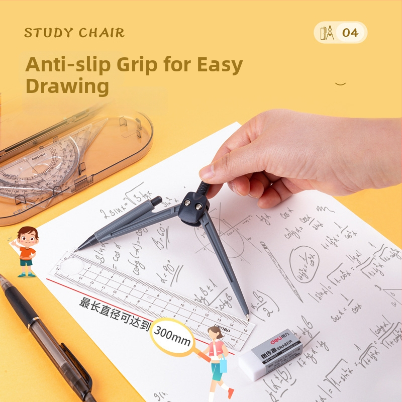 Deli 9591 kancelárska súprava: sada pravítok, kružidlo, pero, guma, náhradná náplň do kružidla