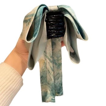 Plaukų segtukas aukštai uodegai su dažų dažymo kaspinu aliejinės tapybos stiliuje, rankų darbas iš audinio, Tireya