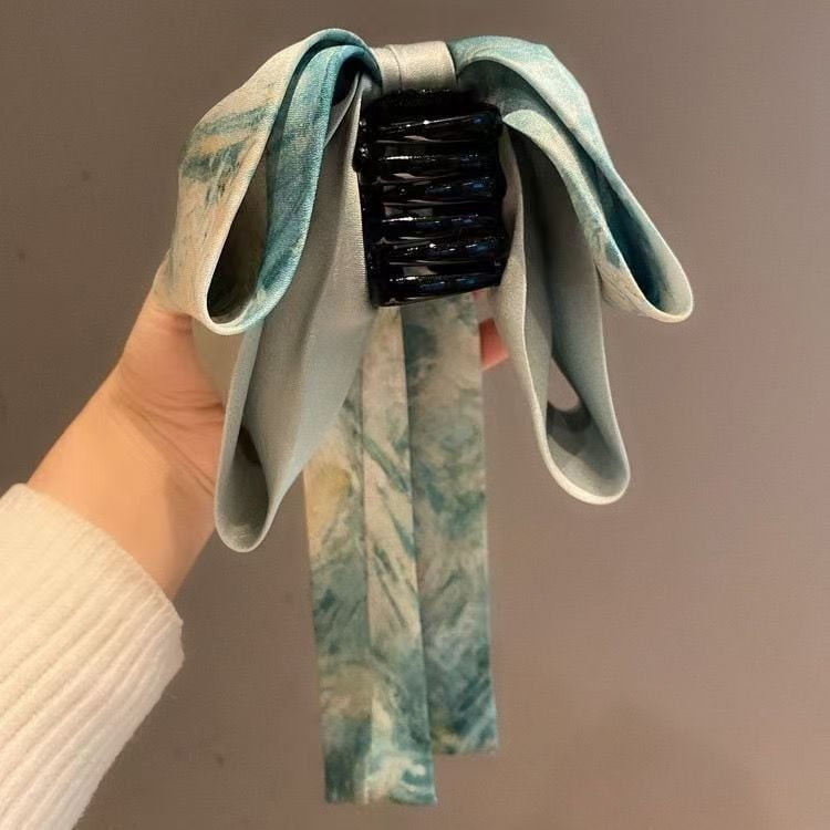 Plaukų segtukas aukštai uodegai su dažų dažymo kaspinu aliejinės tapybos stiliuje, rankų darbas iš audinio, Tireya