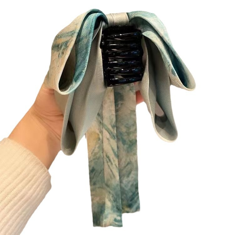 Plaukų segtukas aukštai uodegai su dažų dažymo kaspinu aliejinės tapybos stiliuje, rankų darbas iš audinio, Tireya