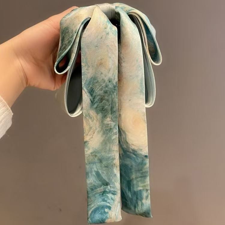 Plaukų segtukas aukštai uodegai su dažų dažymo kaspinu aliejinės tapybos stiliuje, rankų darbas iš audinio, Tireya