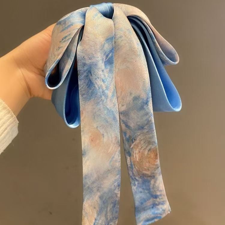 Plaukų segtukas aukštai uodegai su dažų dažymo kaspinu aliejinės tapybos stiliuje, rankų darbas iš audinio, Tireya