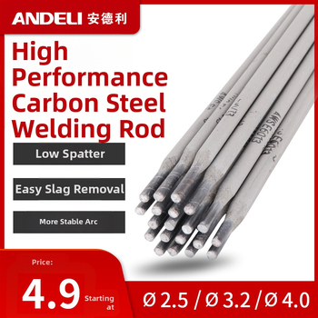 André suvirinimo elektrodai iš anglinio plieno, atsparūs dilimui, modeliai J422/J507/A102, korpuso skersmenys 2,5/3,2/4,0 mm