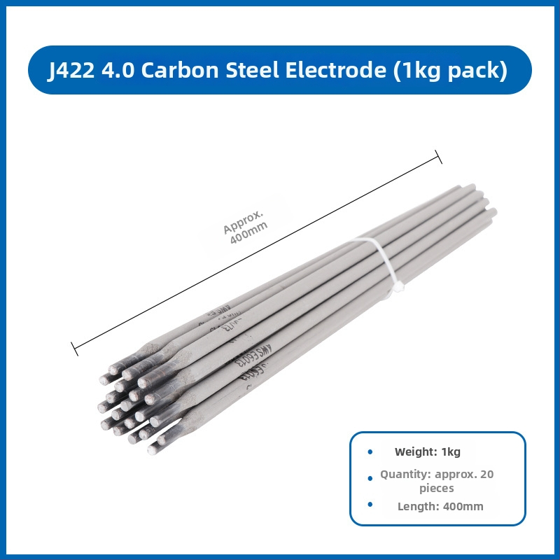 André suvirinimo elektrodai iš anglinio plieno, atsparūs dilimui, modeliai J422/J507/A102, korpuso skersmenys 2,5/3,2/4,0 mm