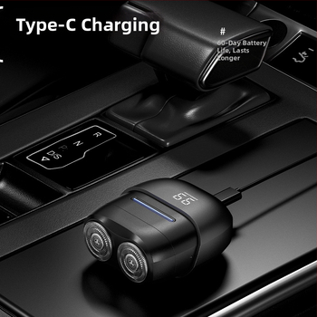 Nešiojamas elektrinės skutimosi priemonės su dviejų ašmenų rotacine galvute, plūduriuojanti galvutė, LED ekranas, įmontuota baterija, 60+ min veikimo laikas