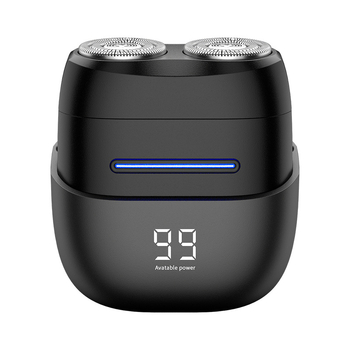 Nešiojamas elektrinės skutimosi priemonės su dviejų ašmenų rotacine galvute, plūduriuojanti galvutė, LED ekranas, įmontuota baterija, 60+ min veikimo laikas