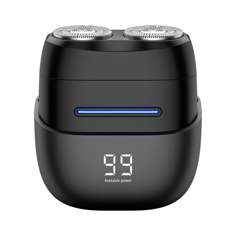 Nešiojamas elektrinės skutimosi priemonės su dviejų ašmenų rotacine galvute, plūduriuojanti galvutė, LED ekranas, įmontuota baterija, 60+ min veikimo laikas