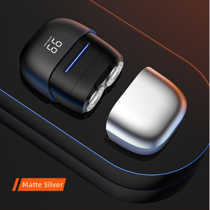 Nešiojamas elektrinės skutimosi priemonės su dviejų ašmenų rotacine galvute, plūduriuojanti galvutė, LED ekranas, įmontuota baterija, 60+ min veikimo laikas