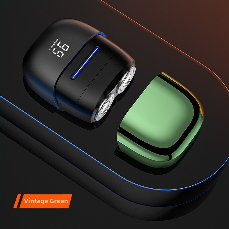 Nešiojamas elektrinės skutimosi priemonės su dviejų ašmenų rotacine galvute, plūduriuojanti galvutė, LED ekranas, įmontuota baterija, 60+ min veikimo laikas