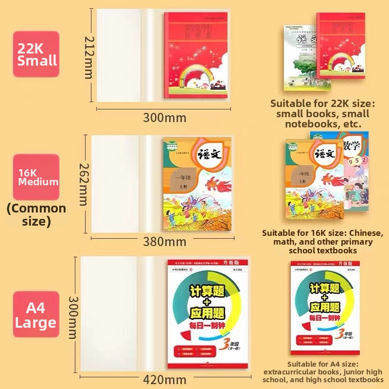 Grāmatu vāciņi sākumskolas un vidusskolas skolēniem, atdalāmi, caurspīdīgi, ūdensizturīgi un pret netīrumiem, CPP materiāls (Zīmols: It can be prosperous; Importēts: Nē; Dāvana: Nē; IP atļauja: Nē)