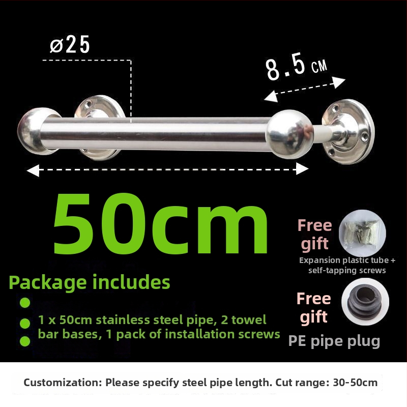 Storas ir ištiesta rankšluosčio lazda iš 304 nerūdijančio plieno, vonios kambariui, CE sertifikatas, viena lazdelė, prekės ženklas Kuyi