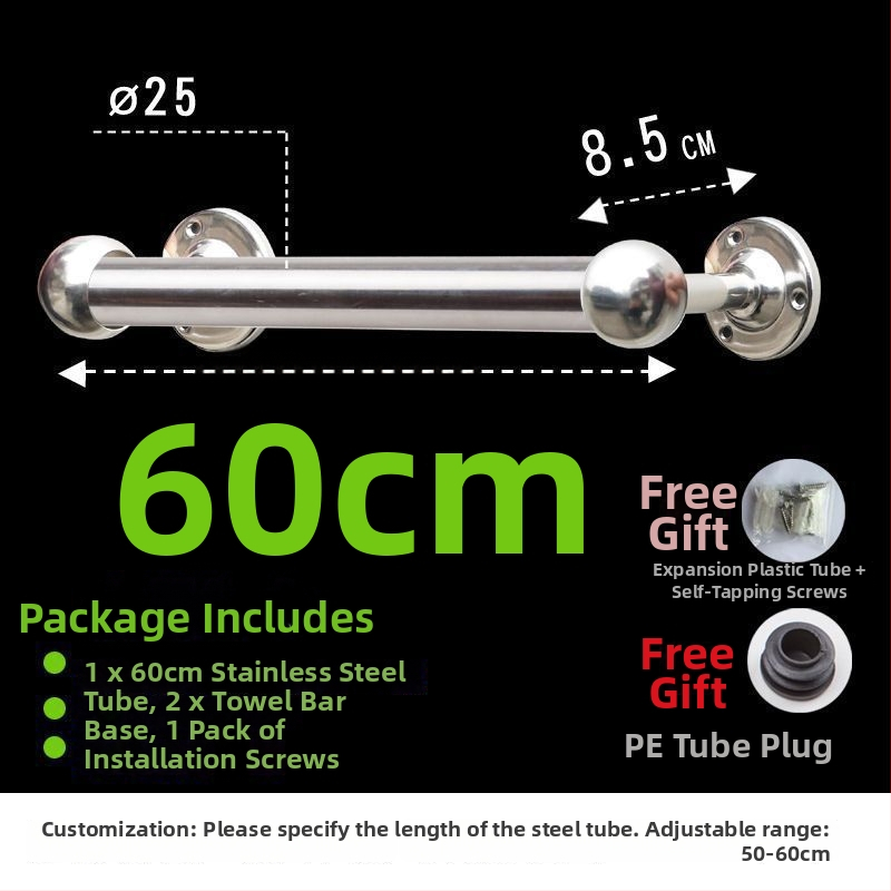 Storas ir ištiesta rankšluosčio lazda iš 304 nerūdijančio plieno, vonios kambariui, CE sertifikatas, viena lazdelė, prekės ženklas Kuyi