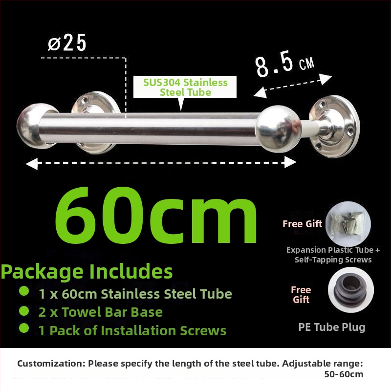 Storas ir ištiesta rankšluosčio lazda iš 304 nerūdijančio plieno, vonios kambariui, CE sertifikatas, viena lazdelė, prekės ženklas Kuyi