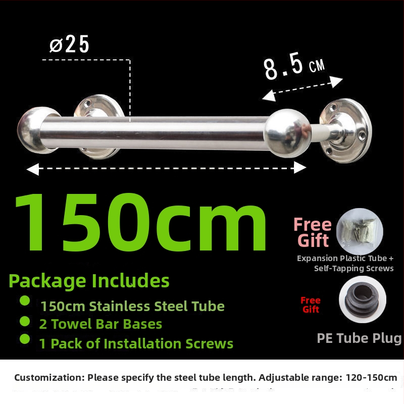 Storas ir ištiesta rankšluosčio lazda iš 304 nerūdijančio plieno, vonios kambariui, CE sertifikatas, viena lazdelė, prekės ženklas Kuyi