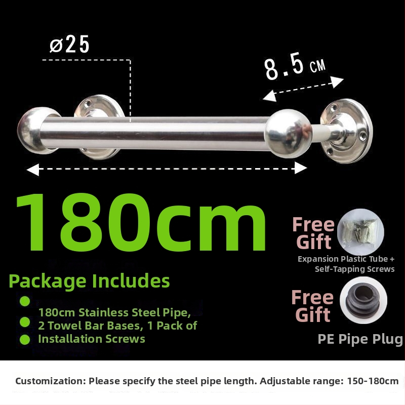 Storas ir ištiesta rankšluosčio lazda iš 304 nerūdijančio plieno, vonios kambariui, CE sertifikatas, viena lazdelė, prekės ženklas Kuyi