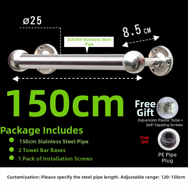 Storas ir ištiesta rankšluosčio lazda iš 304 nerūdijančio plieno, vonios kambariui, CE sertifikatas, viena lazdelė, prekės ženklas Kuyi