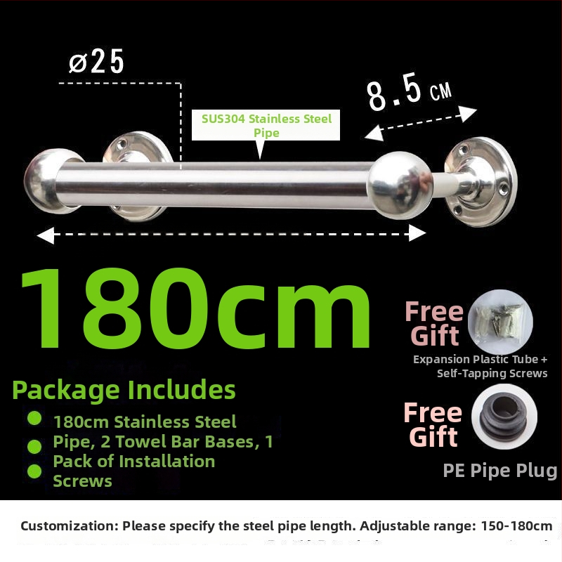 Storas ir ištiesta rankšluosčio lazda iš 304 nerūdijančio plieno, vonios kambariui, CE sertifikatas, viena lazdelė, prekės ženklas Kuyi