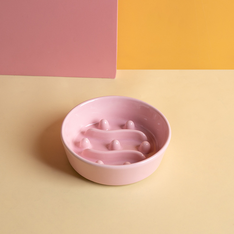 Keramikas lēnas barošanas bļoda mājdzīvniekiem ar aizrīšanās novēršanu un pret apgāšanos, kaķiem un suņiem