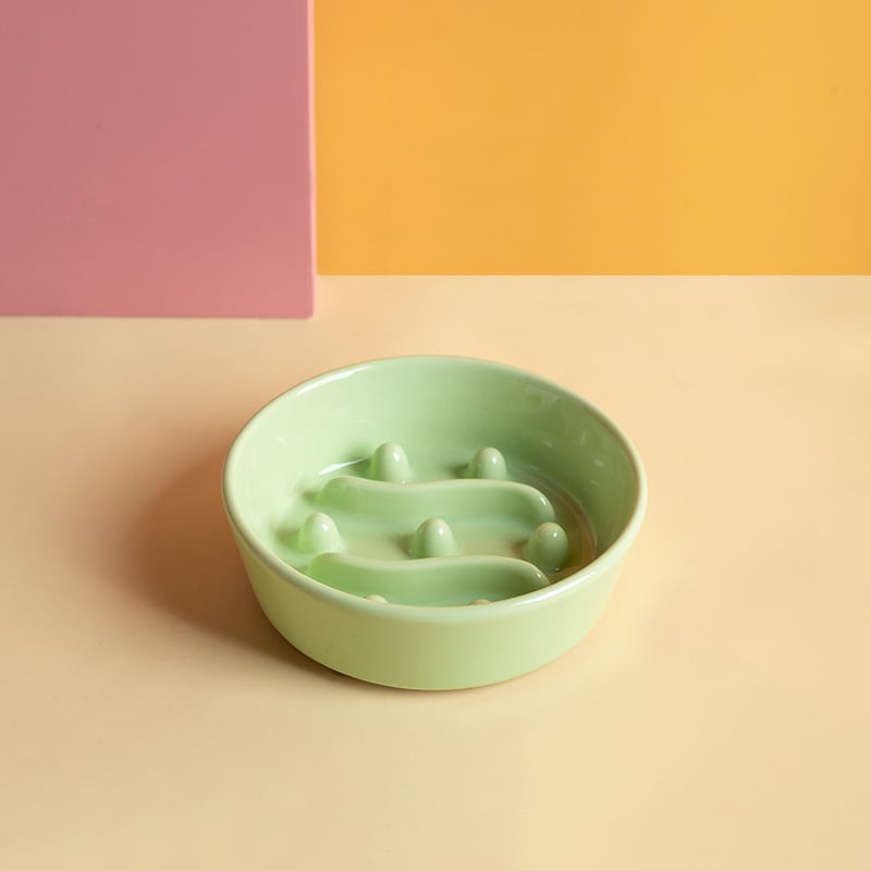 Keramikas lēnas barošanas bļoda mājdzīvniekiem ar aizrīšanās novēršanu un pret apgāšanos, kaķiem un suņiem