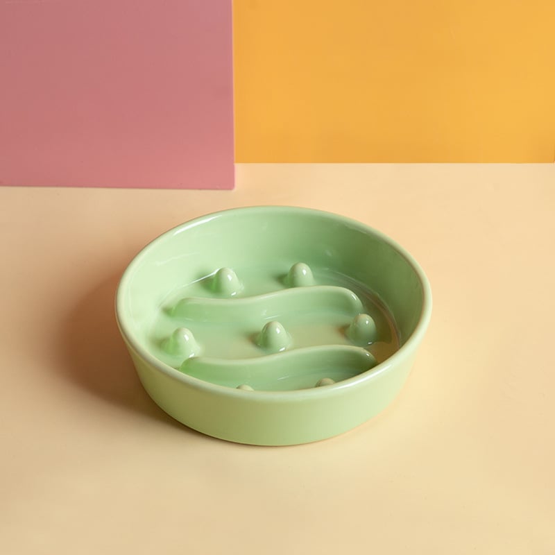 Keramikas lēnas barošanas bļoda mājdzīvniekiem ar aizrīšanās novēršanu un pret apgāšanos, kaķiem un suņiem