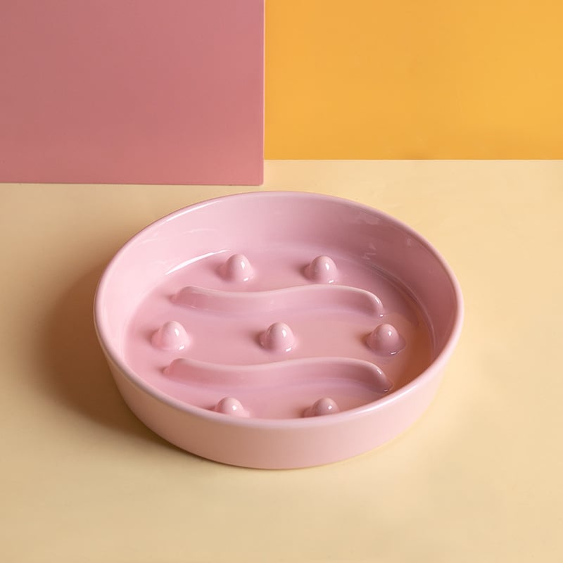 Keramikas lēnas barošanas bļoda mājdzīvniekiem ar aizrīšanās novēršanu un pret apgāšanos, kaķiem un suņiem