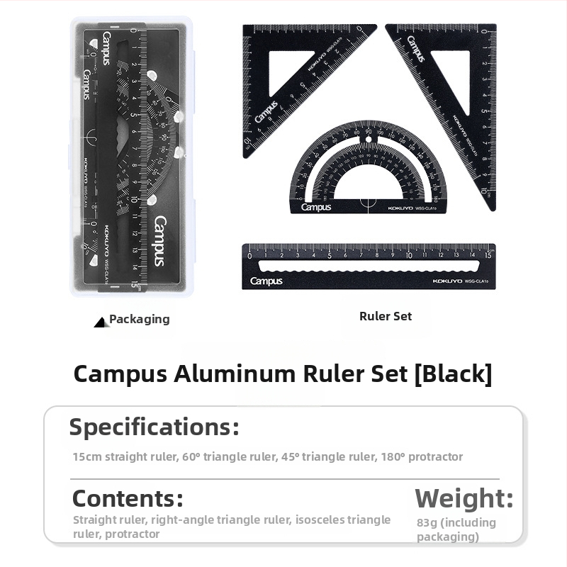 Kokuyo CLCA plastmassist joonlaudade komplekt koos läbipaistva nurgamõõtjaga ja kolmnurkjoonlaudiga, kaal 0,095 kg