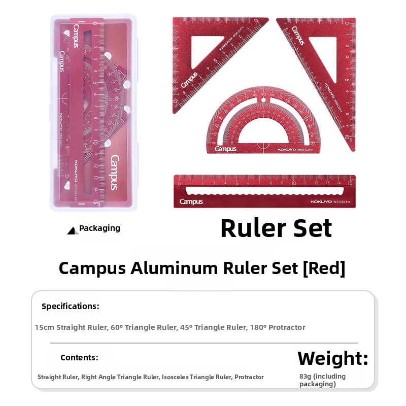 Kokuyo CLCA plastmassist joonlaudade komplekt koos läbipaistva nurgamõõtjaga ja kolmnurkjoonlaudiga, kaal 0,095 kg