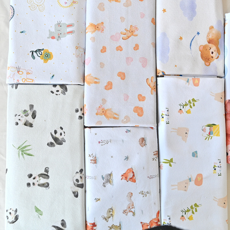 Țesătură jerseu pentru bebeluți — 26s, 100% bumbac, pentru lenjerie și pijamale, imprimare cu desen animat, potrivită pentru toamnă și iarnă.