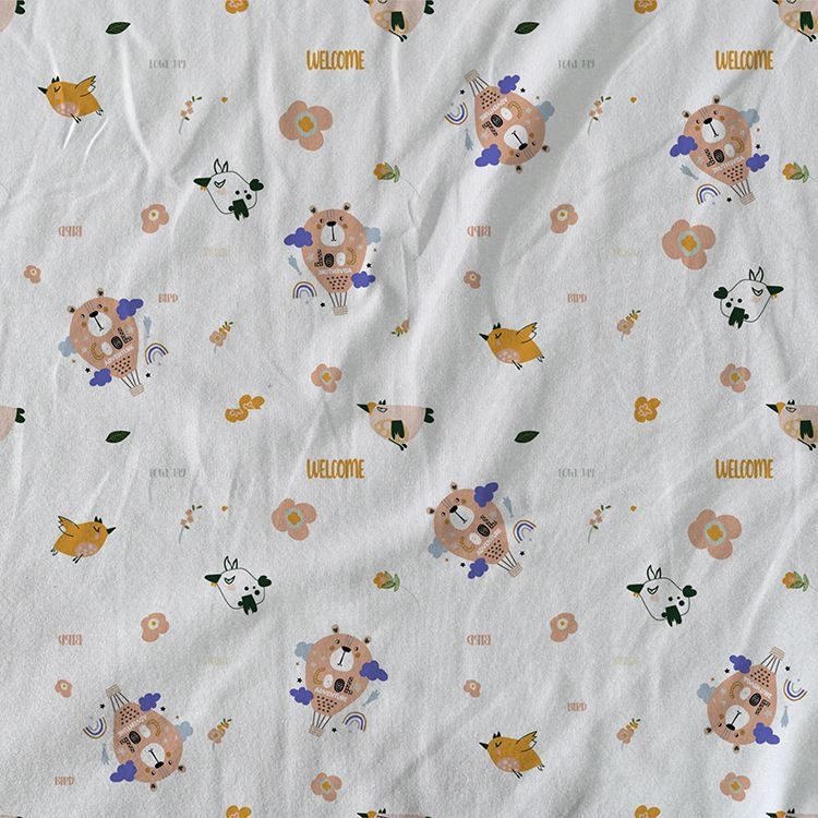 Țesătură jerseu pentru bebeluți — 26s, 100% bumbac, pentru lenjerie și pijamale, imprimare cu desen animat, potrivită pentru toamnă și iarnă.