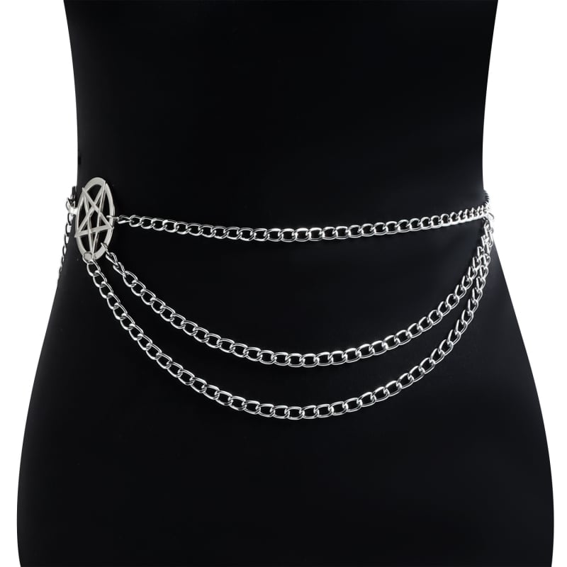 Metalni pojasni lanac za struk, višeslojna lančana mreža s petokrakom zvijezdom, hip-hop punk stil, retro body chain