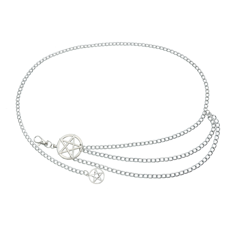 Metalni pojasni lanac za struk, višeslojna lančana mreža s petokrakom zvijezdom, hip-hop punk stil, retro body chain