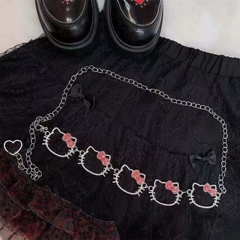 Talje kett kassimotiiviga, naiste aksessuaar, kootud materjal ja puuvill, pikkus 60–80 cm