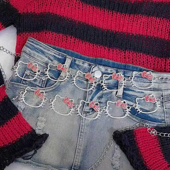 Talje kett kassimotiiviga, naiste aksessuaar, kootud materjal ja puuvill, pikkus 60–80 cm