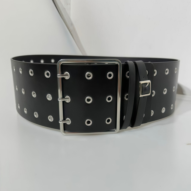 Demon Feeling ultra široki kaiš za traperice s rupicama, PU materijal, spona od legure, kopča s pinom, širina iznad 4 cm, elektroplating završna obrada, ručna izrada