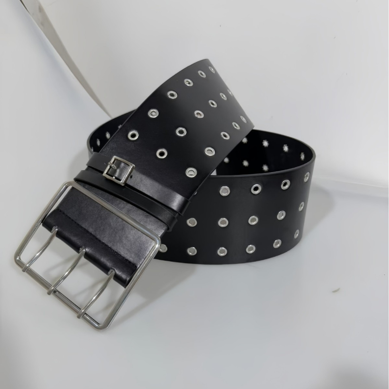 Demon Feeling ultra široki kaiš za traperice s rupicama, PU materijal, spona od legure, kopča s pinom, širina iznad 4 cm, elektroplating završna obrada, ručna izrada