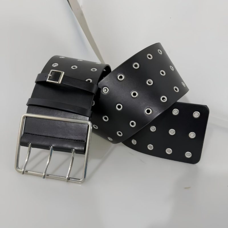 Demon Feeling ultra široki kaiš za traperice s rupicama, PU materijal, spona od legure, kopča s pinom, širina iznad 4 cm, elektroplating završna obrada, ručna izrada