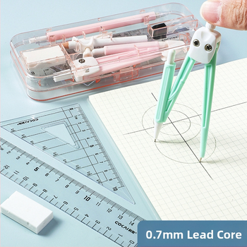 Geomeetria tööriistade komplekt õpilastele (mudel 1003; materjal: plastik; neto kaal: 120 g; komplekt sisaldab kompassi ja joonestusvahendit; pakkimine: karbis)