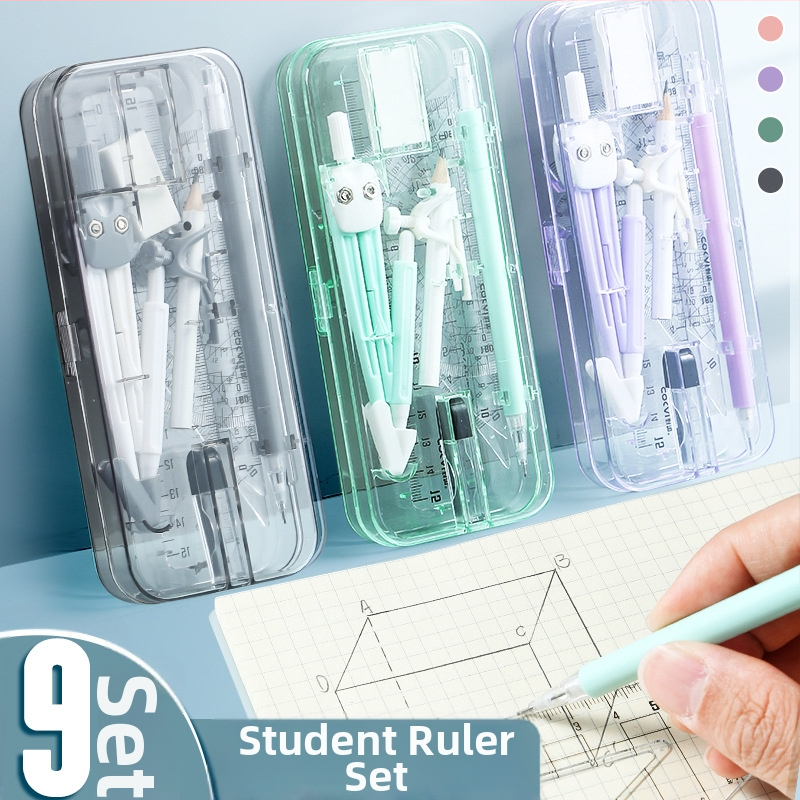 Geomeetria tööriistade komplekt õpilastele (mudel 1003; materjal: plastik; neto kaal: 120 g; komplekt sisaldab kompassi ja joonestusvahendit; pakkimine: karbis)