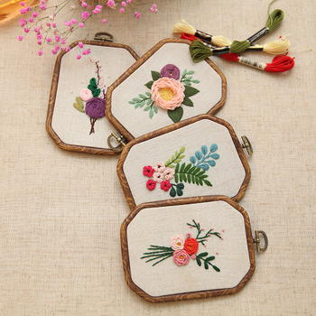 Октагонална бродерия със закачена картина — DIY комплект за начинаещи, Лу бродерия, мотив цветя и трева, дневна декорация